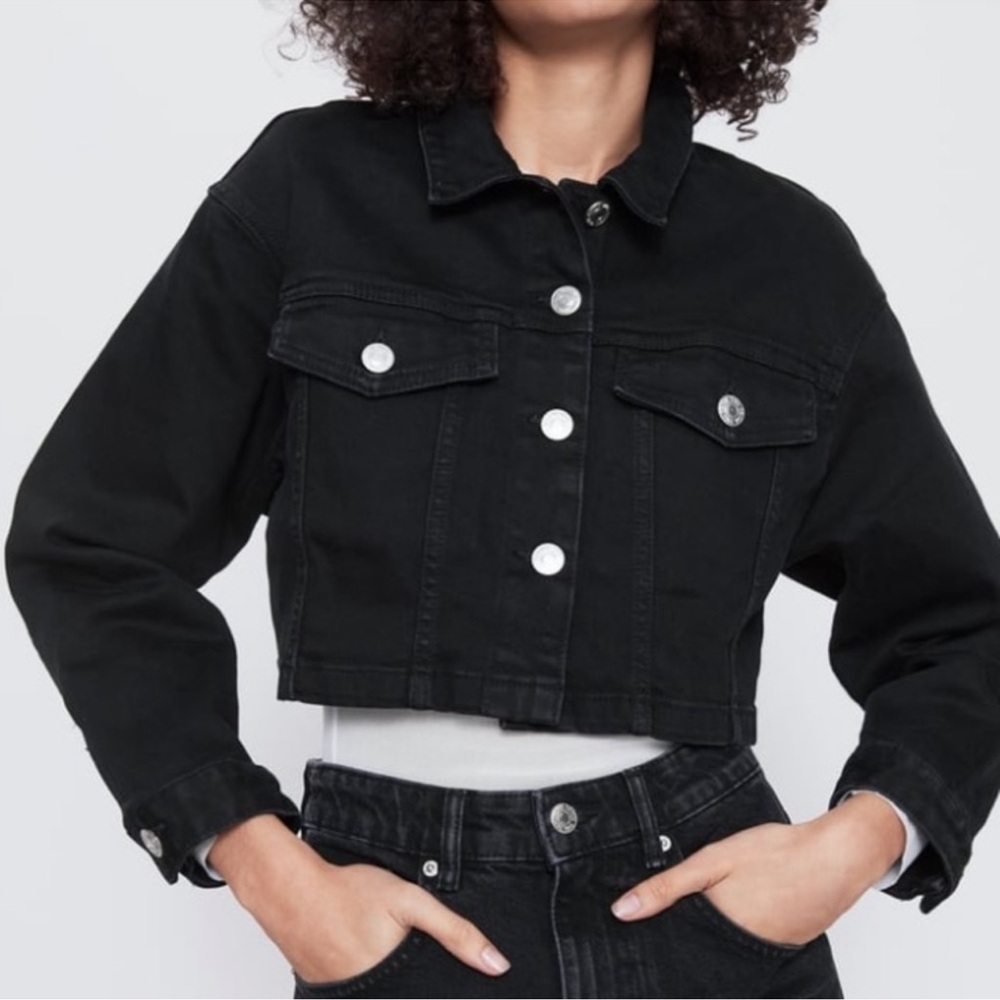 Zara Black Cropped Denim Jacket